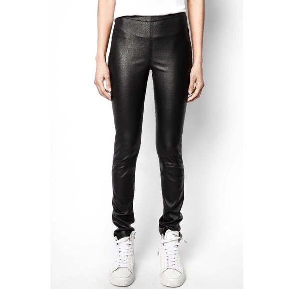 2022 Zadig & Voltaire Pharel Cuir Perm Pants Leather Leggins - Picture 2 of 6